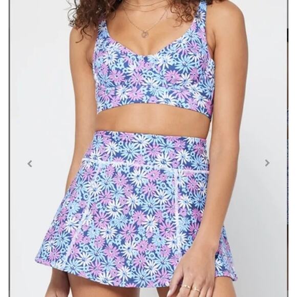 New L*Space Oopsie Daisy‎ Tryout Sports Bra Large Floral Underwire Purple Blue - Picture 4 of 11